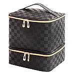 KGMCARE Portable Nail Polish Organizer Bag with UV Light Case - Holds 30 Bottles and 1 UV Nail Lamp, Double-Layers Nail Dryer Case for Gel Nail Polish Kit, Nail Art DecorationsCheckered Black