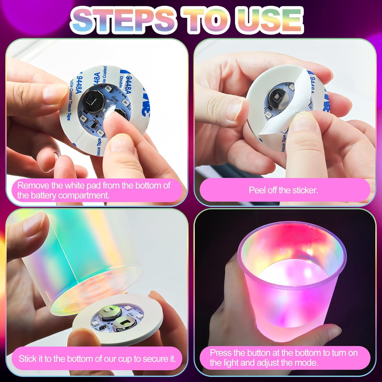 25 PCS Glowing Party LED Cups, Iridescent Flash Light up Cups, Pack with Three Flashing Modes Color Bright Glow-in-the-Dark Colors, Party Cups for House Parties Birthdays Concerts Weddings Beach Etc.