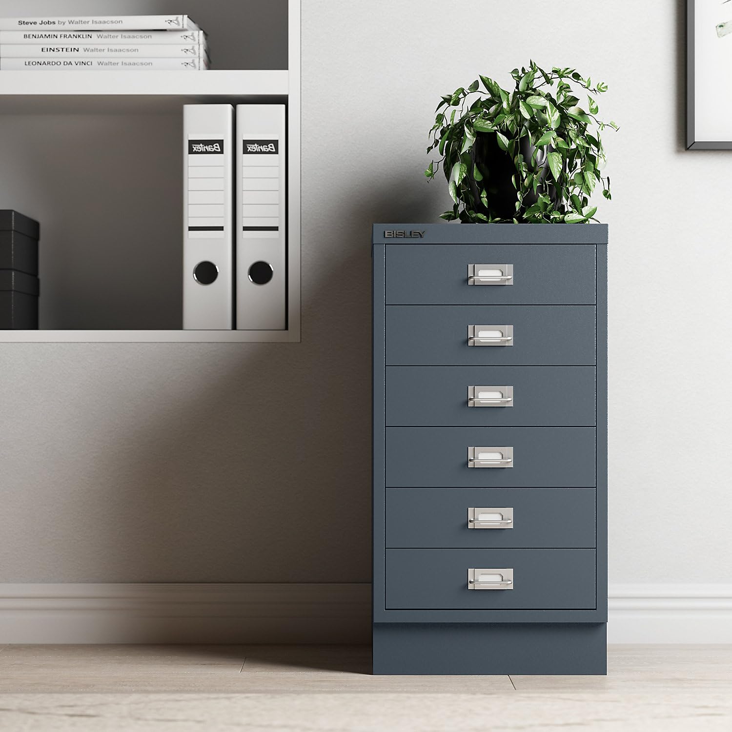 BISLEY MultiDrawer, Serie 29 con Base, DIN A4, 6 cassetti, Metallo, 696, Bianco Traffico, 38 x 27,9 x 67 cm
