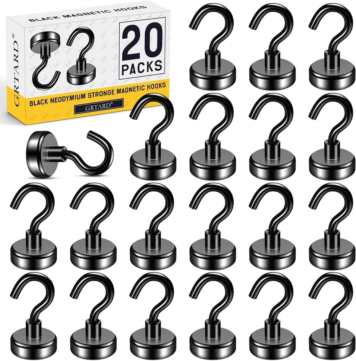 Grtard Magnethaken,25Lb+ Ziehen Schwarz Starke Magnete Neodym Magnete Haken, Magnet mit Haken, Magnethaken Extra Stark, Magnet Haken für Decke, Bad, Handtuch, Küche, Büro und Garage