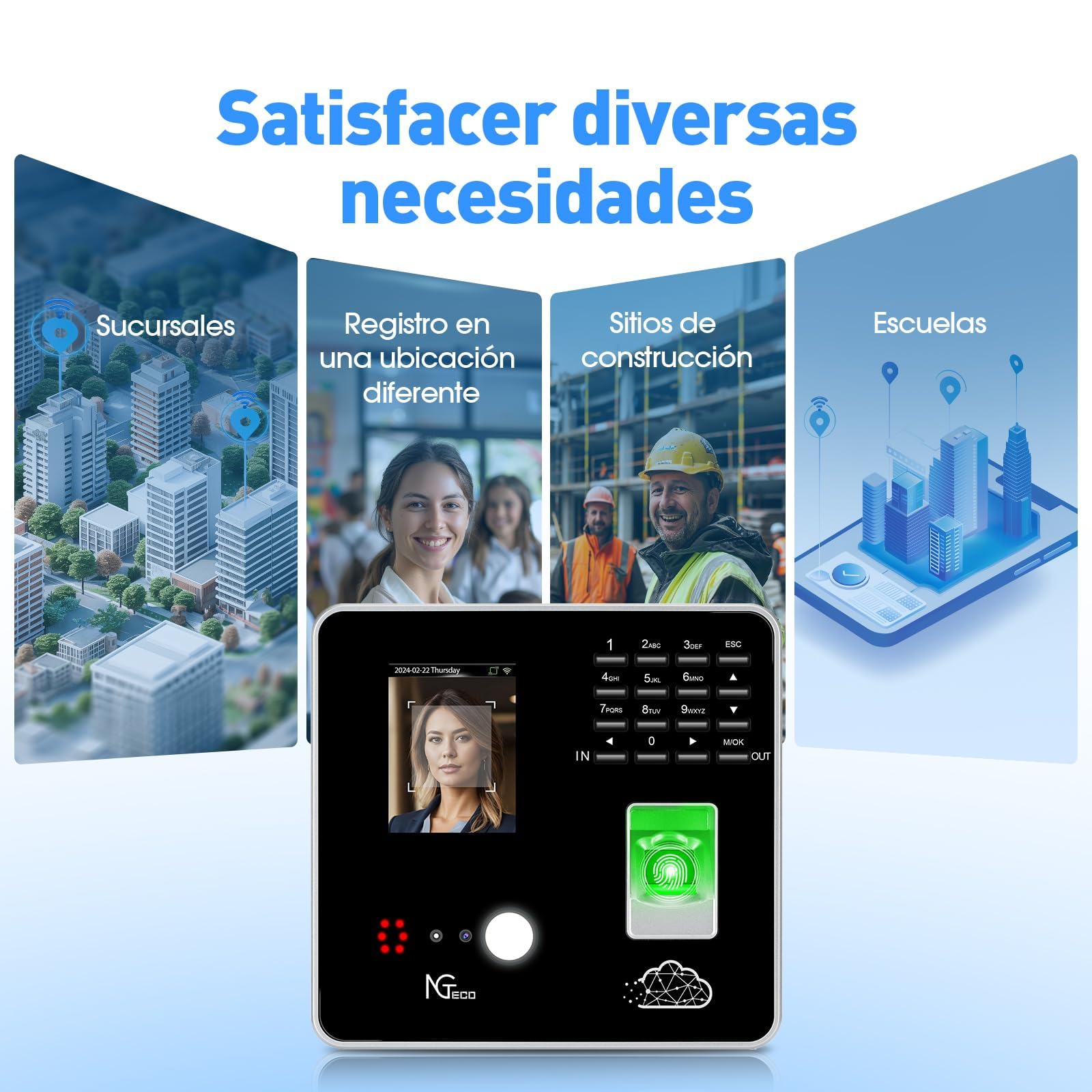 NGTeco TCI Reloj de fichar,Control horario empleados,integración de Tarjetas faciales, Dactilares, RFID y Pin, Nueva función de Lista Negra, compatibilidad con el español (cuota mensual 0)