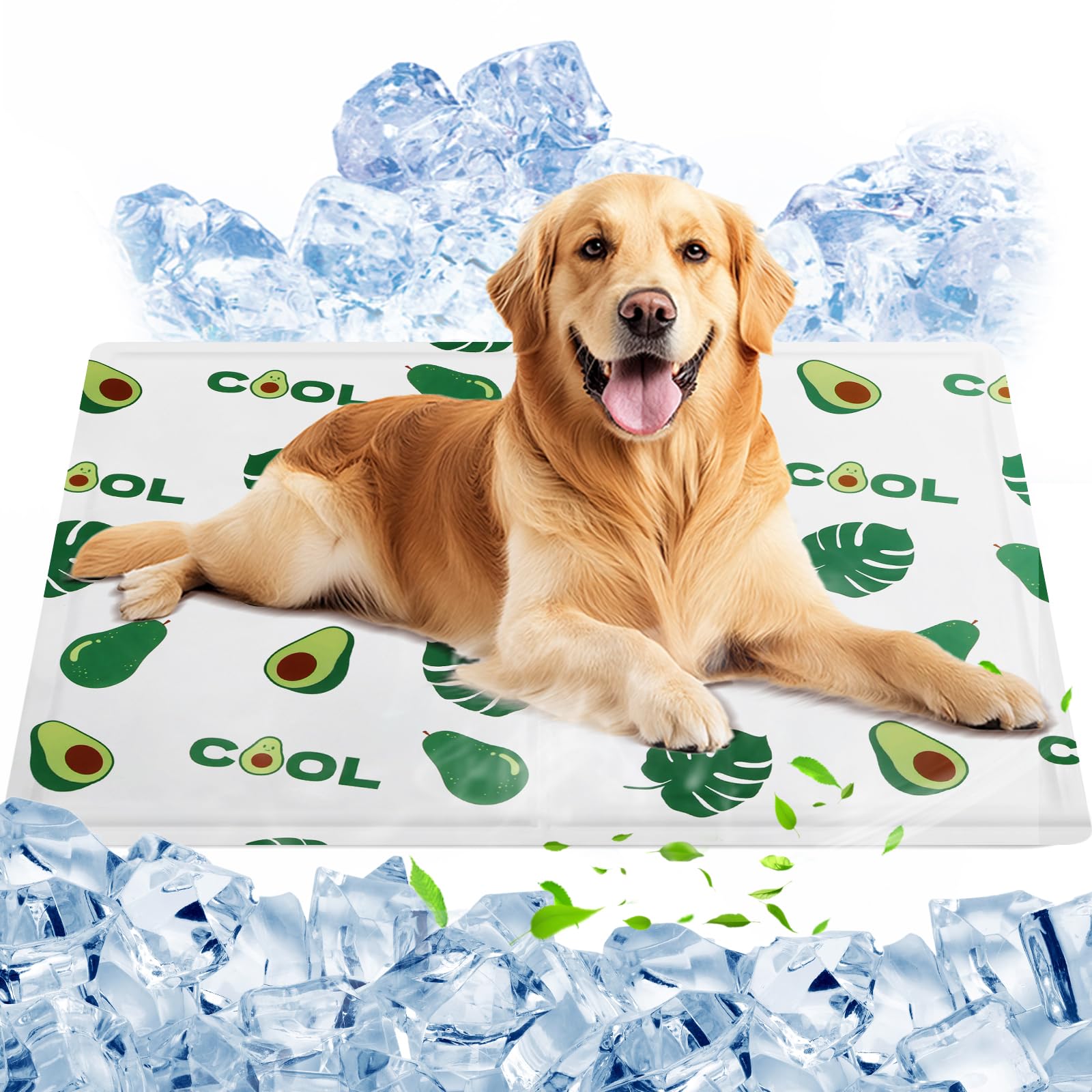 Ninonly Tappetino Rinfrescante per Cani Gatti 50X65 Tappetino Refrigerante per Animali Domestici Gel Non Tossico Impermeabile Antiscivolo Tappeto Refrigerante Cane per Cuccia Cani Gatti Avocado