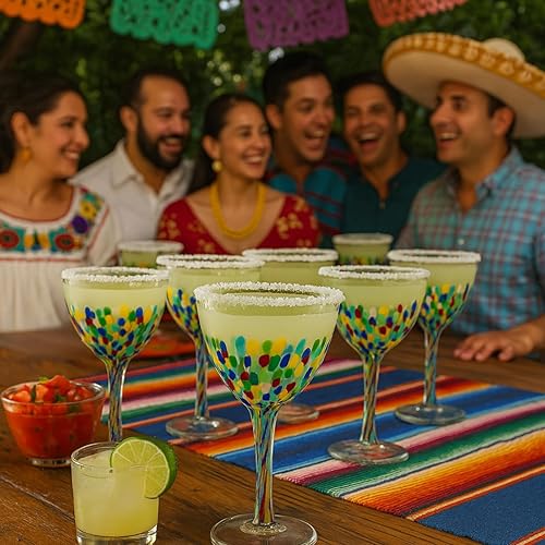 Miniatura 8 de Copas de vino de vidrio reciclado, juego de 6 unidades, sopladas a mano de lujo para vino y agua (8 onzas cada una) - Copas de confeti de Cinco de