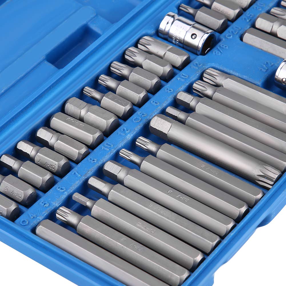 Zestaw bitów wielozębnych, 40-częściowy zestaw narzędzi Torx i z gniazdem sześciokątnym z adapterem napędowym 1/5.1 cm i 3/20.3 cm, stal stopowa, w zestawie skrzynka narzędziowa