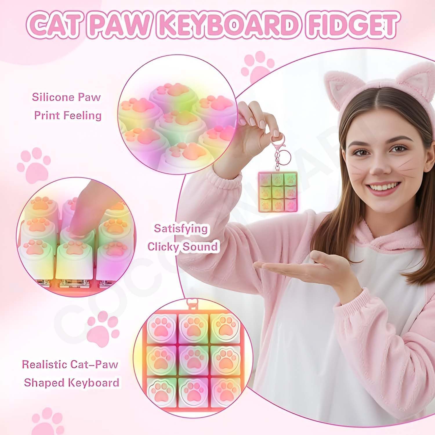 Cocoonkart Lighting Cat Paw Keyboard Fidget Toys for Adults Keycap Clicker Keychain for Work Stress Relief (Cat Paw) 3