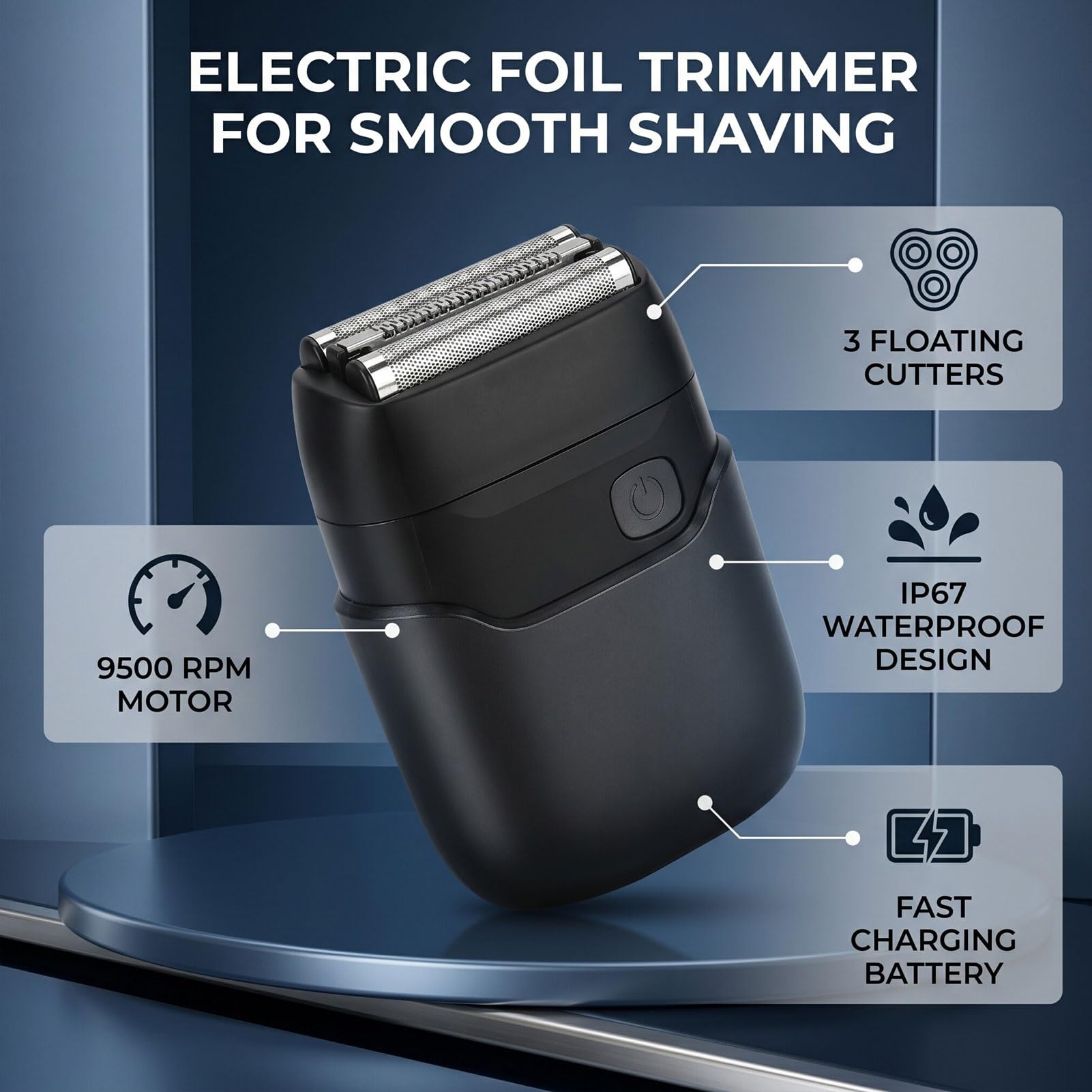 Rasoio elettrico senza fili impermeabile IP67 delle teste galleggianti del regolatore della lamina 3 | 9500RPM Carica Veloce 90Mins Uso, Display LED Portatile Rasoio Viso per Uomini, Viaggio Grooming Essenziale