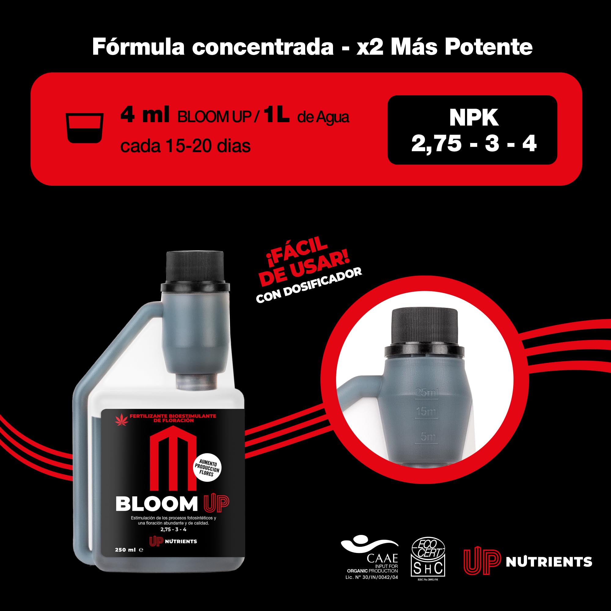 Bloom Up 250 Ml – Bio Stimulant De Floraison NPK 2,75-3-4, Engrais Naturel Pour Fleurs Abondantes Et Résineuses