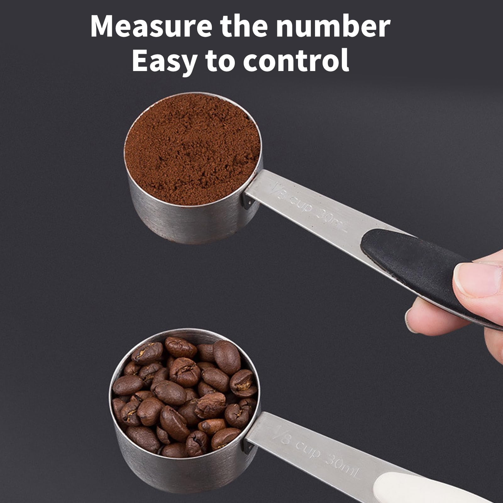 2 Cucchiai Dosatori Per Caffè Vintage In Acciaio Inox - Manico In Noce, 30 Ml, Stili Diversi - Set Misurini Per Cucina - 3