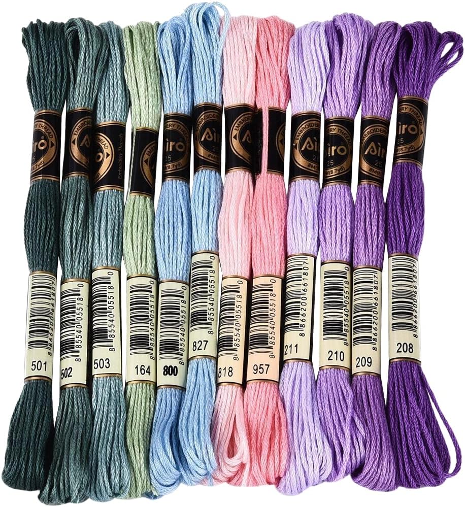 12 Skeins 105 Yards 6 Ply Variegated Embroidery Thread Colorful Friendship Bracelets String Set Rainbow Cross Stitch Cord Assorted Threads for Sewing Making Needlecraft Knitting Craft Supply