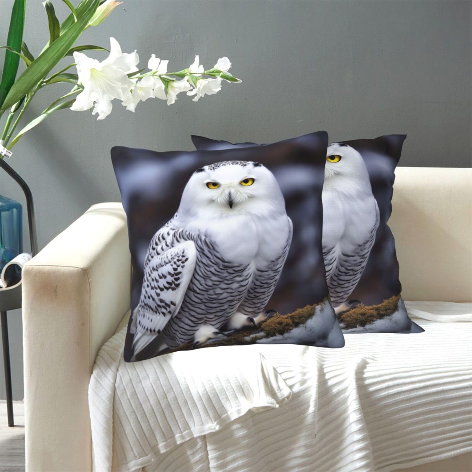 FekiLoot Decorative Throw Pillow Covers Modern Farmhouse Pillowcase Double Sided Cozy Cushion Cover for Sofa Couch Bed 12"X12" Arctic Owl