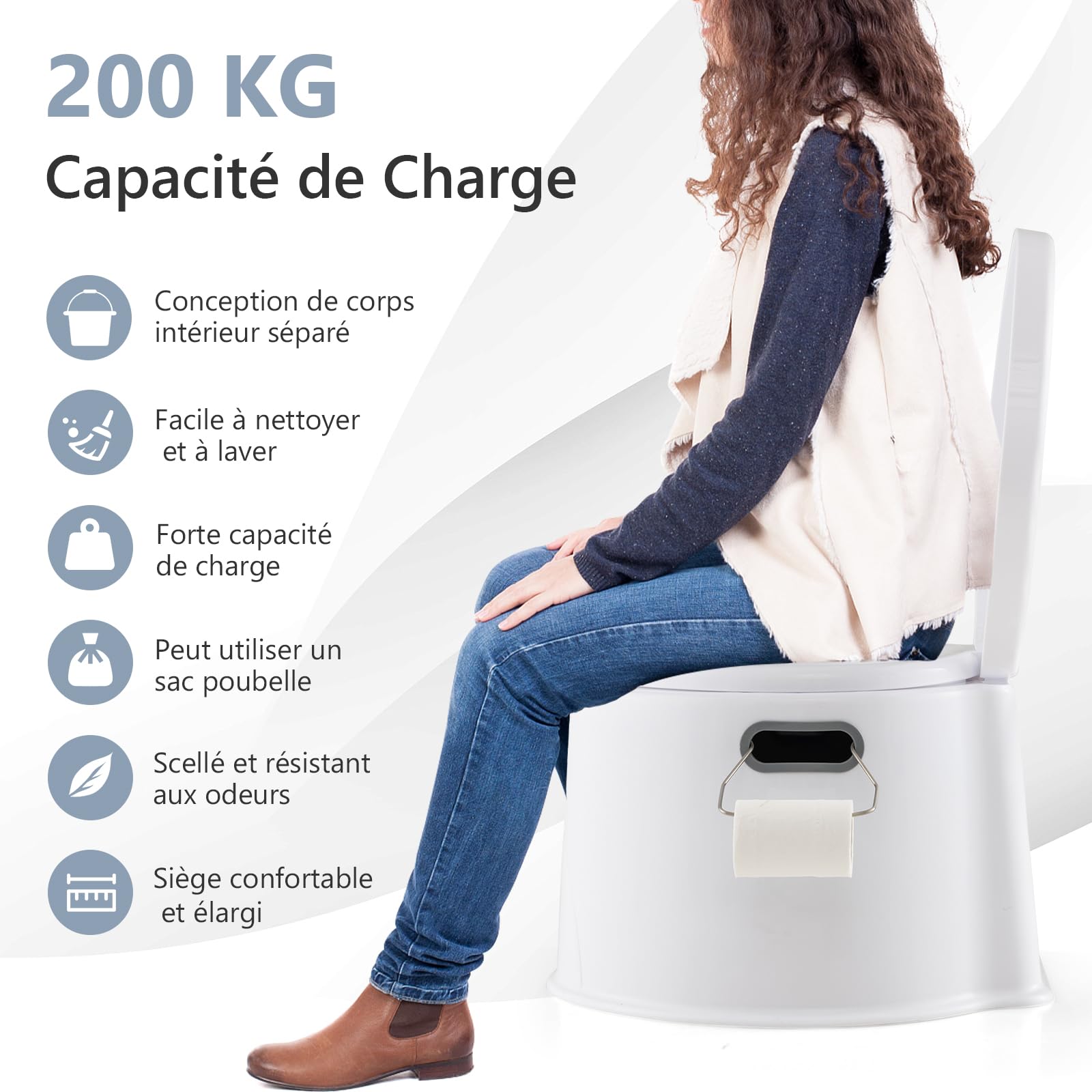 GYMAX Toilette de Camping Portable, Charge 200KG, Utilisation Extérieure Intérieure, avec Seau Amovible, Couvercle, Support de Papier, pour Randonnée, Camping-Car, Voyage
