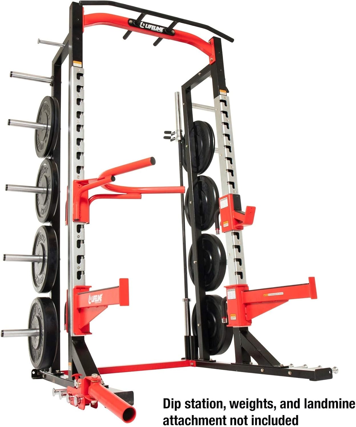 Lifeline Commercial Gym Quality Half Rack Weightlifting System with Optional Utility Bench, Dip Station and Land Mine Attachment