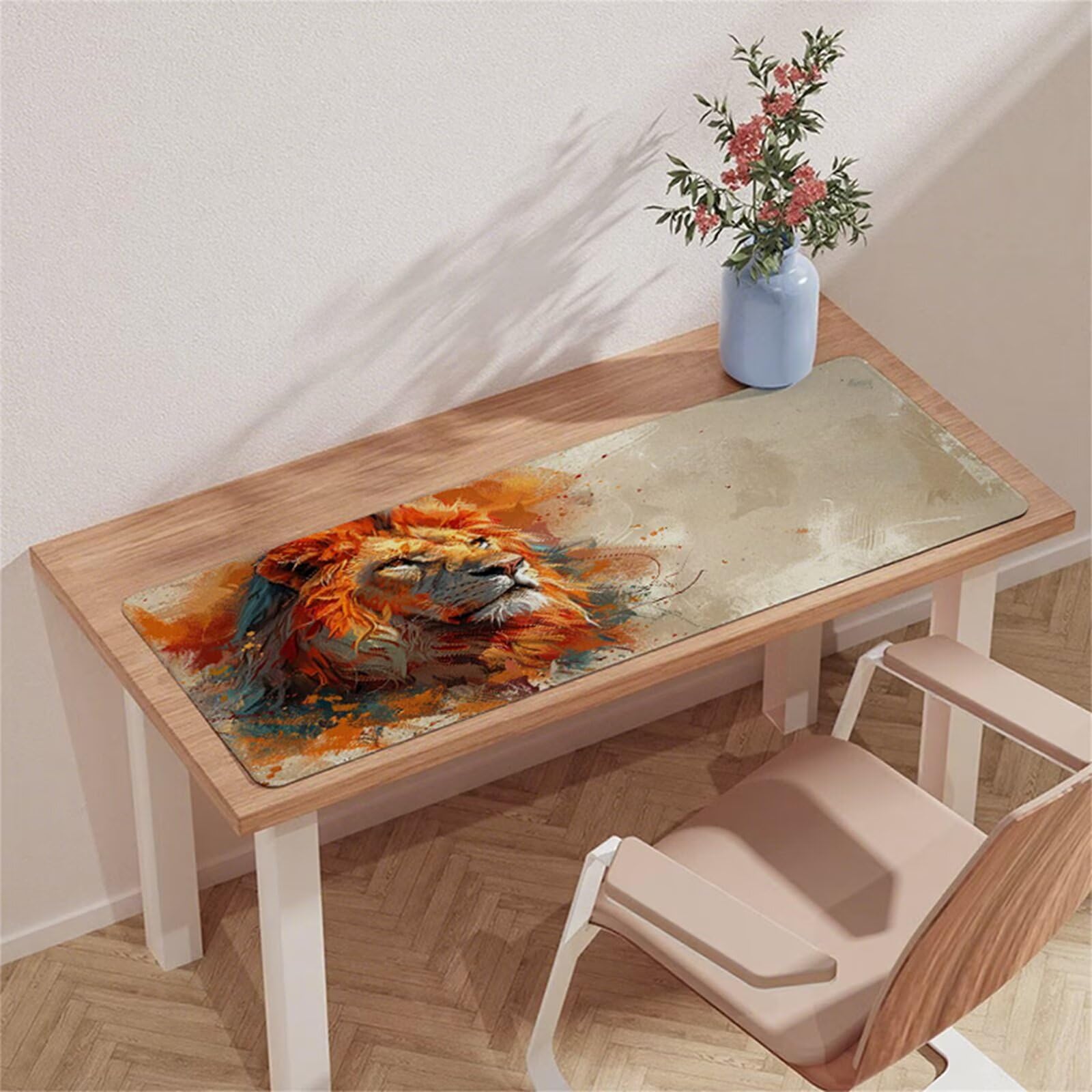 Biała podkładka pod mysz do gier XXL podkładka pod mysz 1000 x 500 mm podkładka pod mysz pod ręką wodoodporna podkładka pod mysz lew z antypoślizgową gumową podstawą zszyte krawędzie podkładka pod
