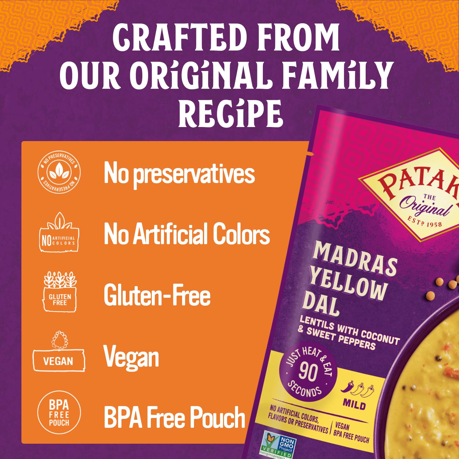 Patak’s Madras Yellow Dal - Savory Yellow Lentils in Creamy Coconut Milk w/Sweet Peppers & Spices - Vegan Microwaveable Meal for Quick Lunches or Dinners - Serve w/Rice or Naan - 10.05oz (Pack of 3)