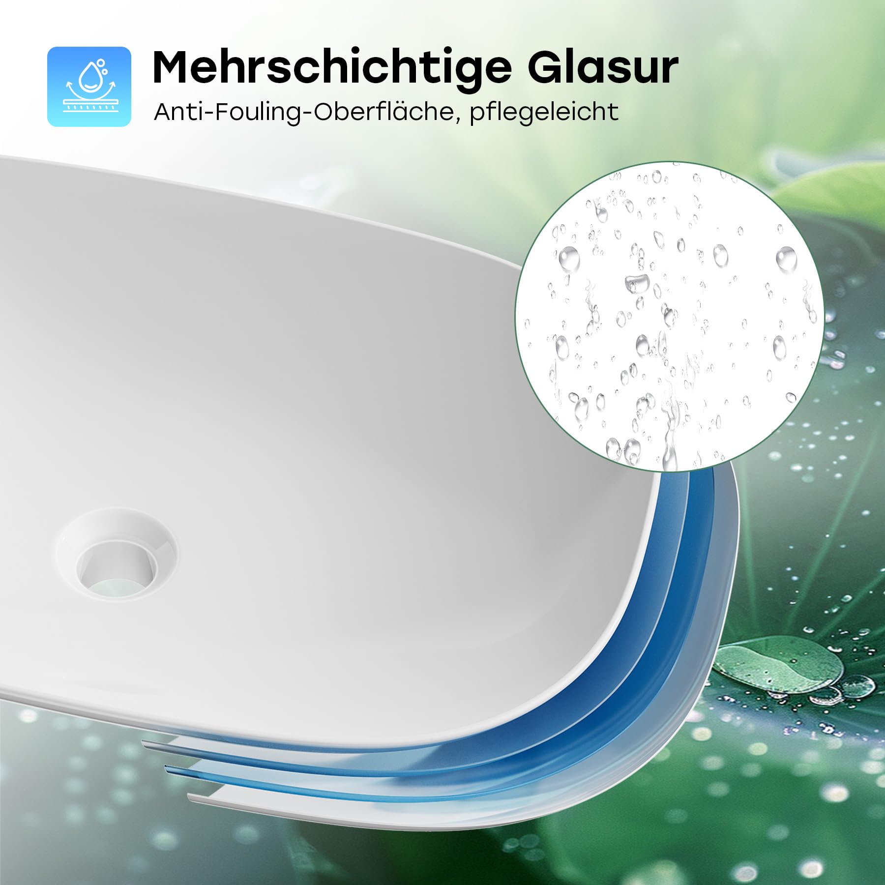 HOROW Aufsatzwaschbecken Modernes Waschbecken | mit Slim-Edge Design für Badezimmer Gäste-WC, dünner Rand, pflegeleichte Oberfläche, Keramik 60x40 cm Weiß