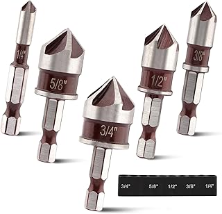 5Pcs Countersink Drill Bit Set,5 Flute Mill Cutter Plywood Counter Sink Bit for Metal,82 Degree Wood Drill Bit Set for Wooden Plank,Fiberboard,Particle Board,Plywood,Plastic ﻿