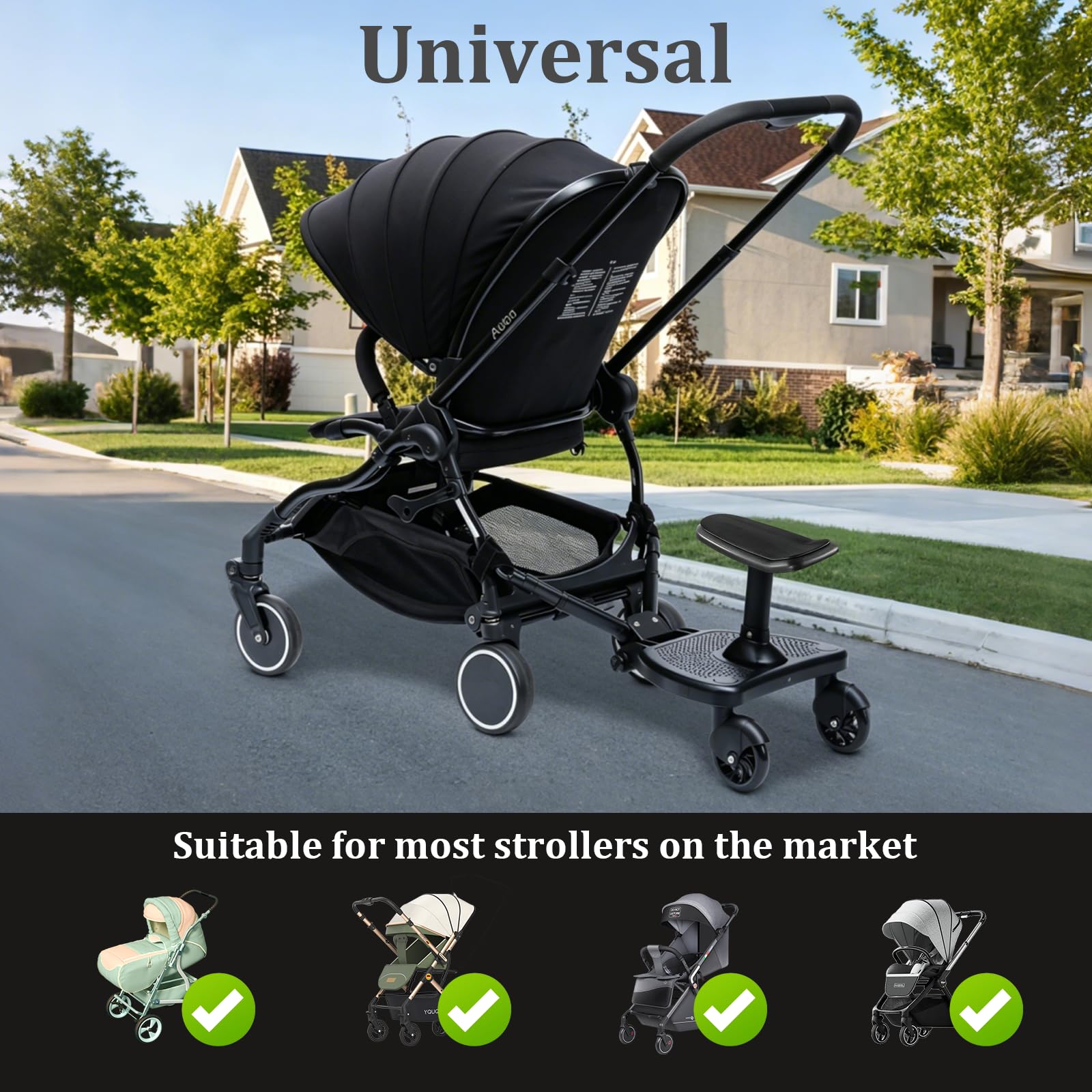 Buggy Board mit Sitz, Trittbrett für Kinderwagen Universal, 3-7 Jahre, 25kg