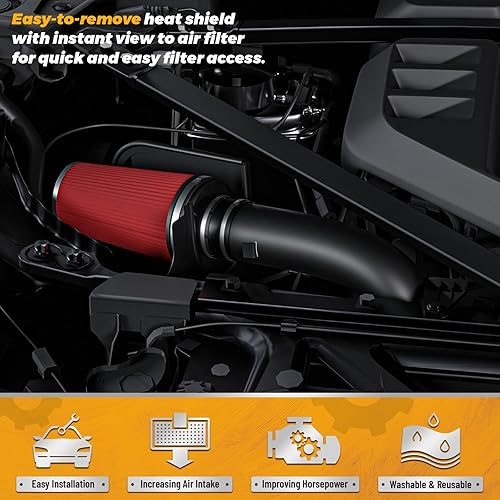 Miniatura 10 de Kit de admisión de aire frío de 4 pulgadas con filtro y tubo de entrada recubierto de polvo compatible con GMC Chevy 99-06 1999 2000 2001 2002 2003