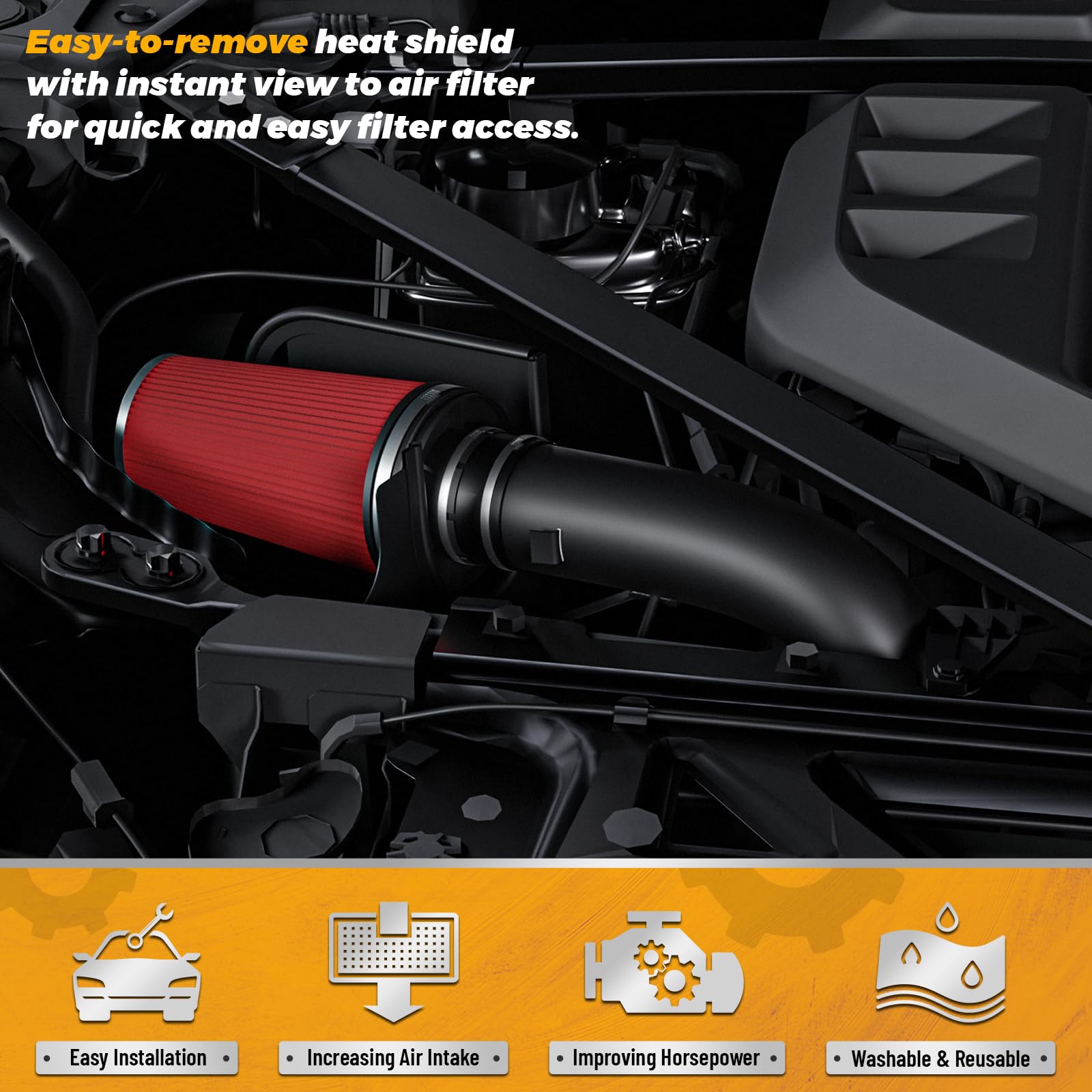 Cold Heat Shield Air Intake + RED Filter for 99-06 Silverado 1500 4.8L/5.3L V8 | UK
