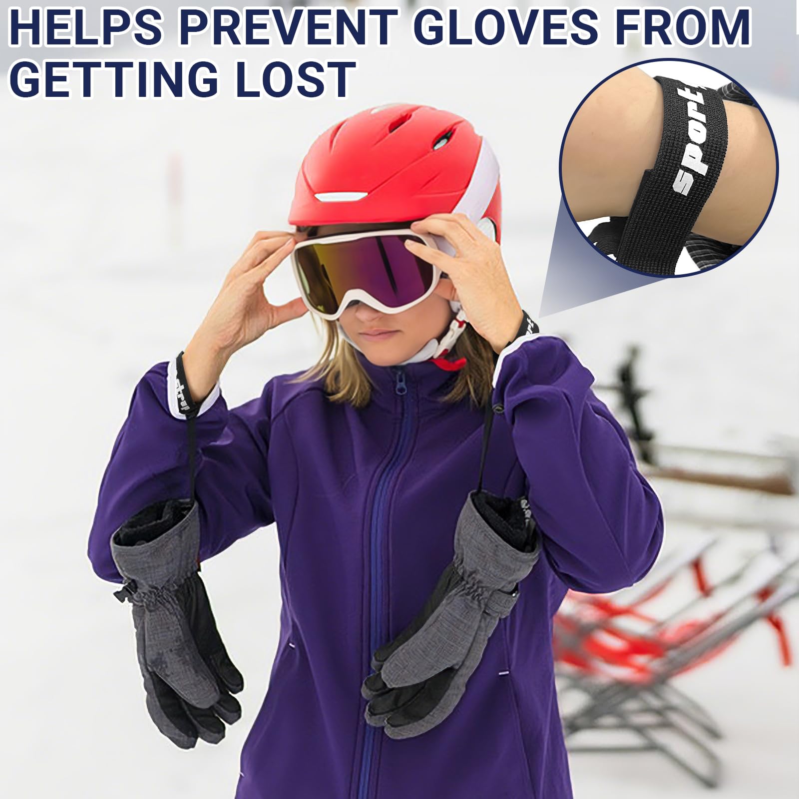 Laisse pour Gants de Ski, Sangle de Sécurité Élastique Réglable, Accessoires de Ski (Noir) 4 Pièces
