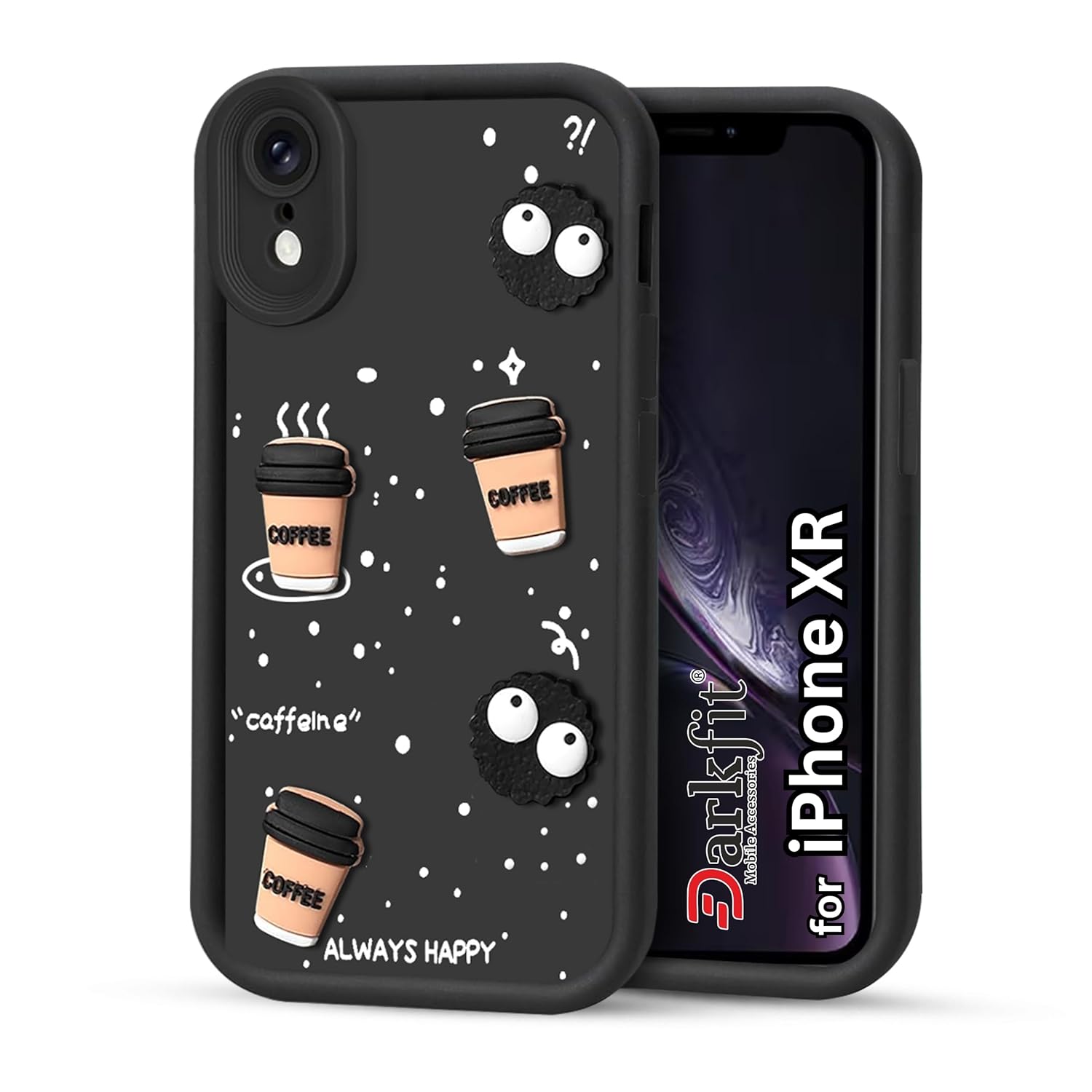 Back Case Cover Compatible with iPhone XR | Cute Fun Cartoon 3D Ball | Coffee Silicone Case | Body Protection | Camera Protection | Shock Proof | for iPhone XR | Color Black – Pack of 1