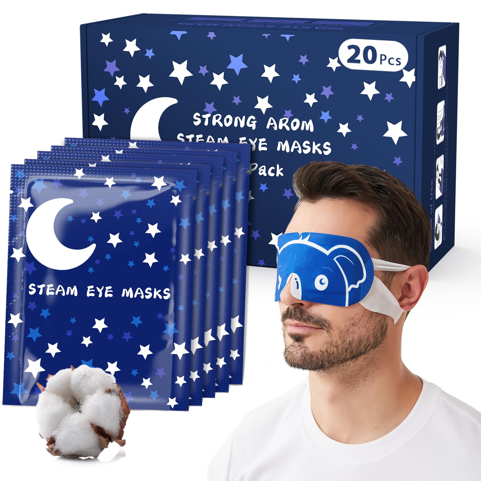 20 Packs Men's Steam Eye Mask,Heated Eye Mask for Dry Eyes Dark Circles Puffy Eyes,Disposable SPA Warm Compress,Travel Essentials & Relaxation Gifts