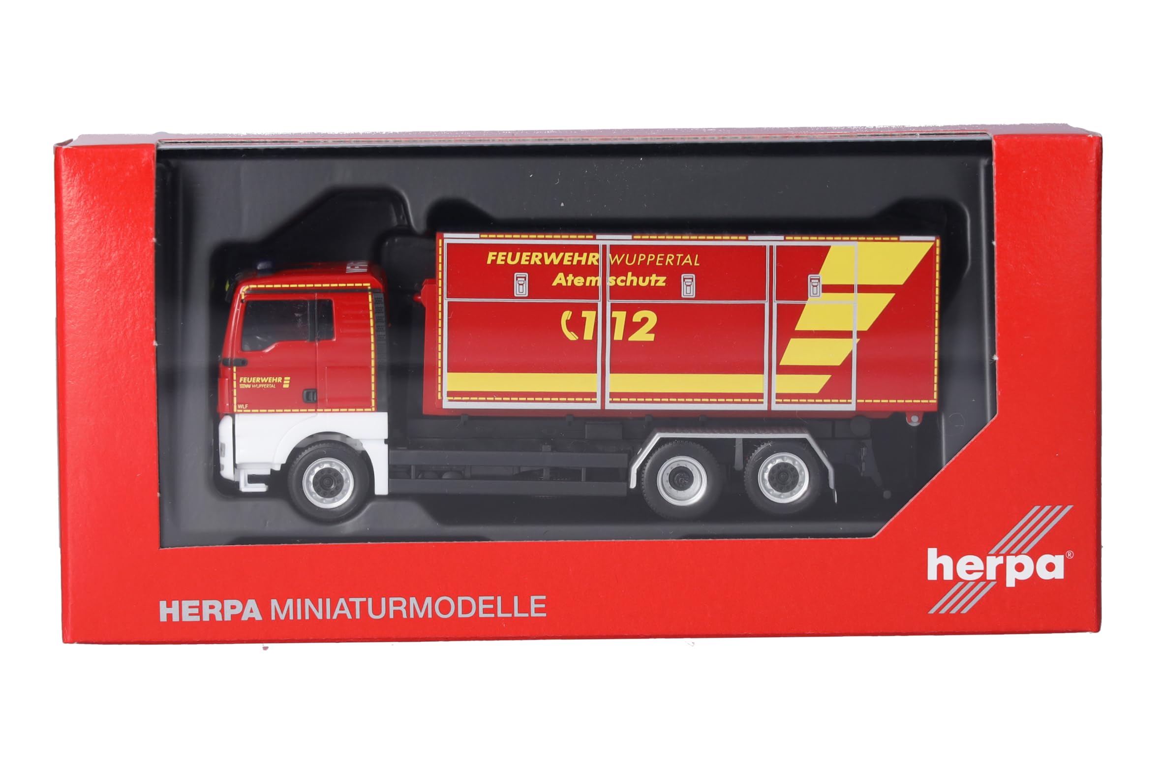 herpa Camion modèle Man TGX XL Euro6C, Camion de Pompiers Wuppertal (Rhénanie du Nord-Westphalie/Wuppertal), véhicule d'intervention, Miniature à l'échelle 1:87, Objet de Collection, fabriqué en