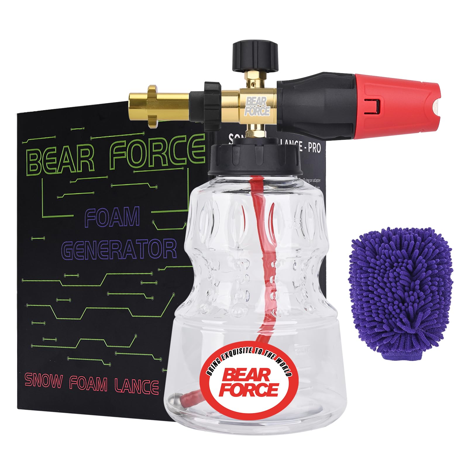 BEAR FORCE Lance à mousse pour nettoyeur haute pression compatible avec Karcher K2, K3, K4, K5, K6, K7, livrée avec buse à orifice de 1,25 mm et 1,10 mm, mousse épaisse réglable à 360°, lavage de