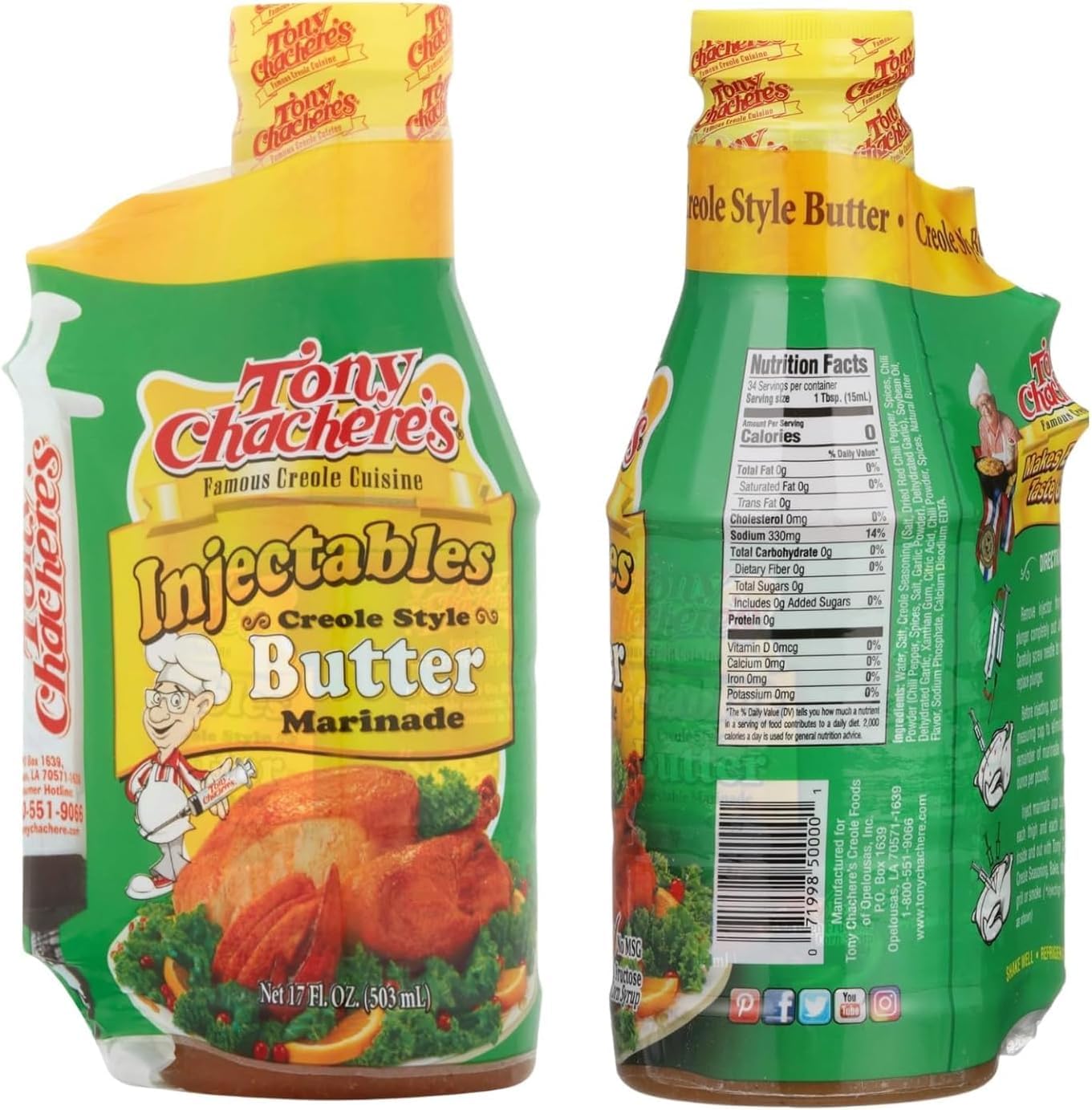 Tony Chachere Injectable Marinades with Injector, Creole Style Butter, 3 Count