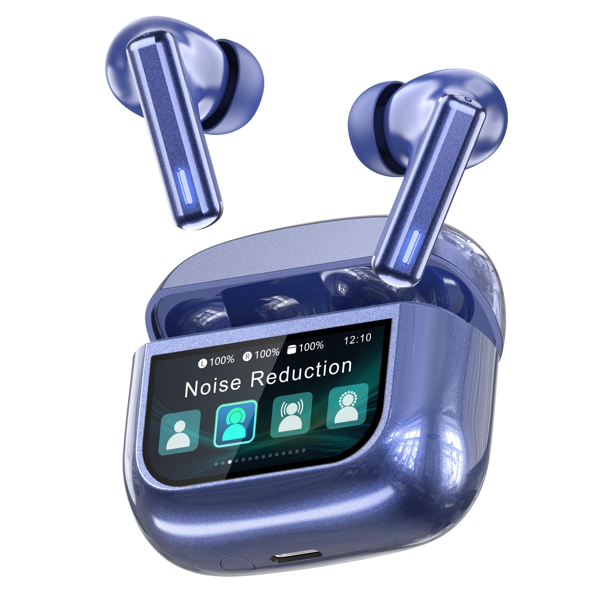 A pair of ZIUTY T21 wireless earbuds in blue, showcasinhaien diseinu dotorea.