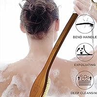 Vista 2 de ICANdOIT - Cepillo de baño de mango largo antideslizante de cerdas de jabalí natural de 17.71 pulgadas, limpiador de ducha con mango doblado