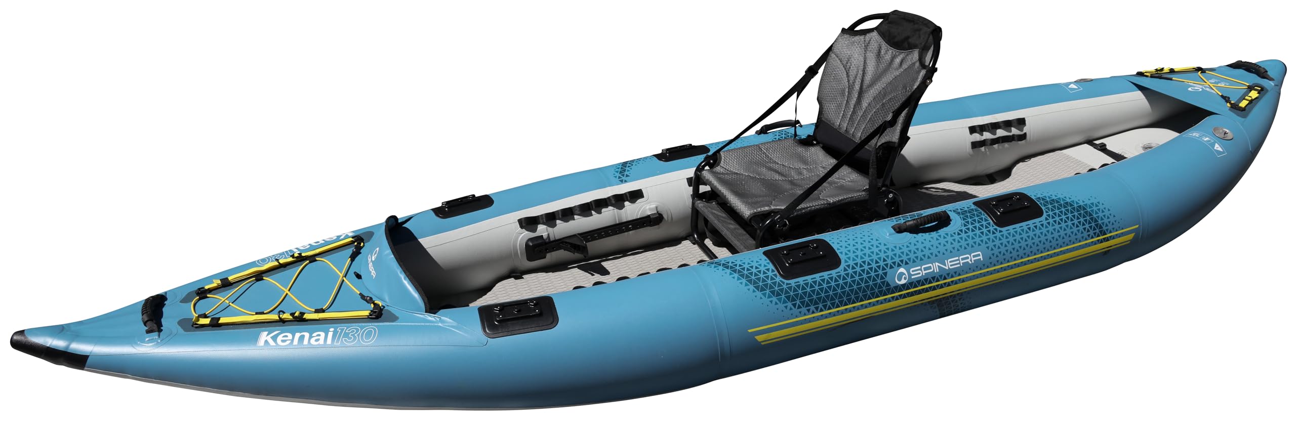 Spinera Kenai 130 – Aufblasbares Kajak 2 Personen | 396x87cm | Angelkajak & Tourenkajak | 1–2 Sitzer mit Frame-Seats | Kajak aufblasbar mit Finne & Rucksack | Allrounder für See - Fluss