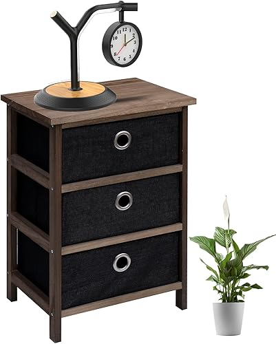 Juego de 2 mesitas de noche 3 cajones de tela marco de madera 3 cajones mesita de noche con cajones modernas mesitas de noche para dormitorios