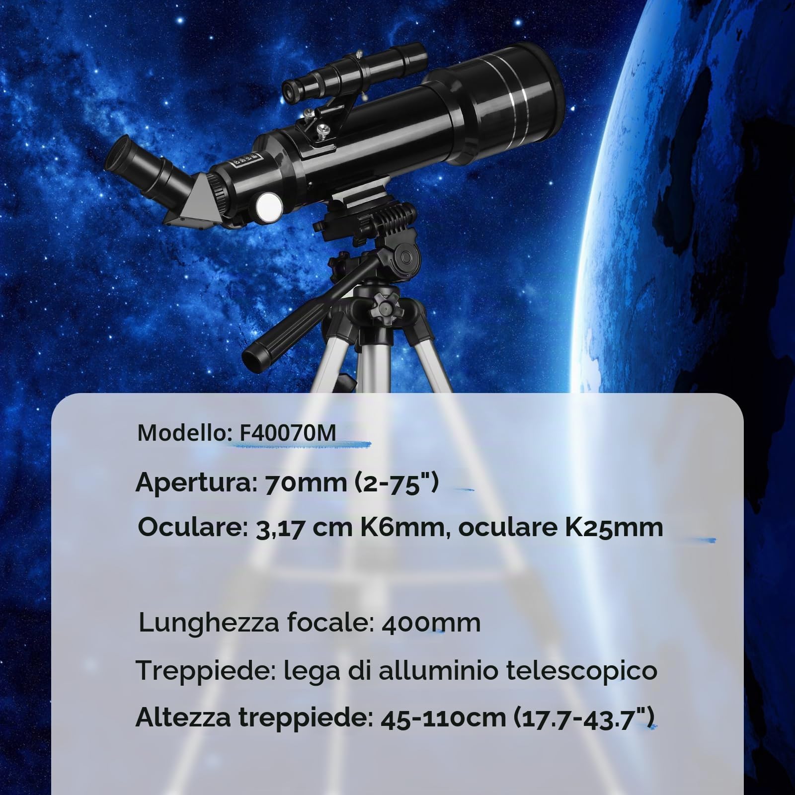 Telescopio Astronomico, Telescopi Rifrattori FMC con Treppiede Regolabile e Livello di Spirito, Telescopio da Viaggio Portatile con Zaino Perfetto per Adulti, Bambini, Principiante