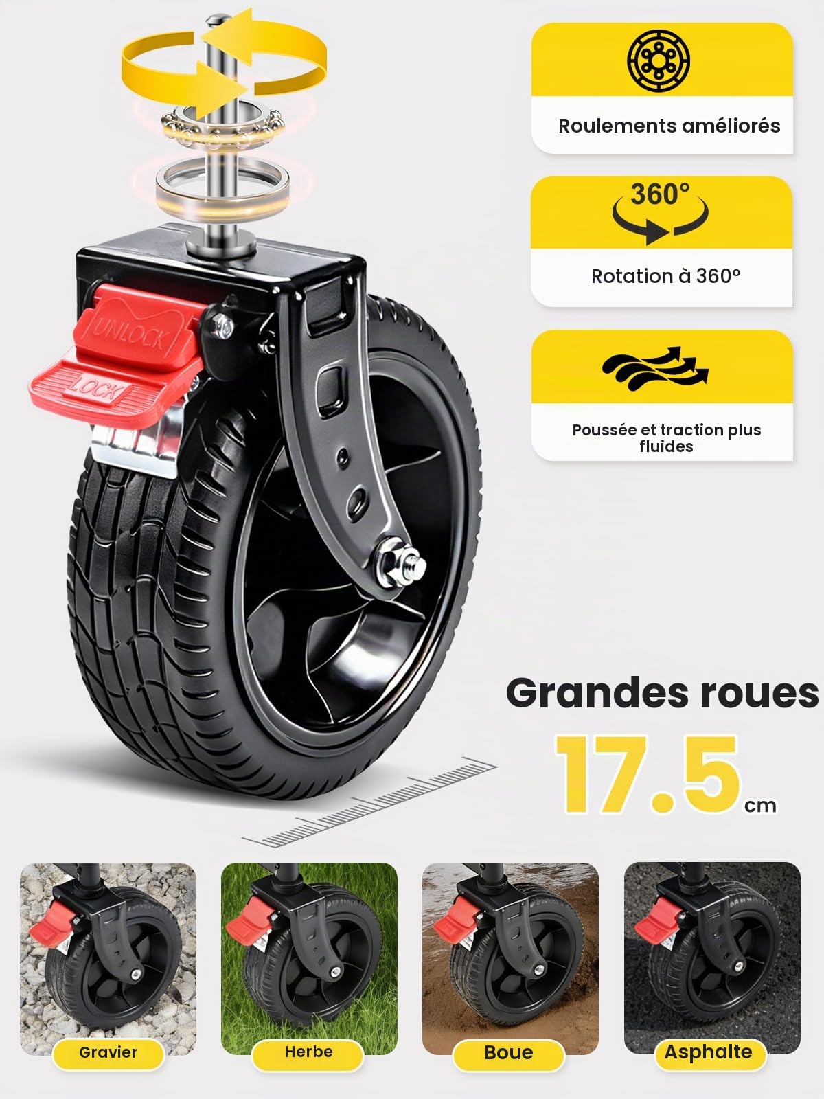 YEAUPE PRO Chariot Pliable 240L 200KG, Chariot de Courses Chariot Tout Terrain À Freins, Hayon Entièrement Rabattable À Plat pour Objets Longs – Idéal pour Courses Et Activités Extérieures