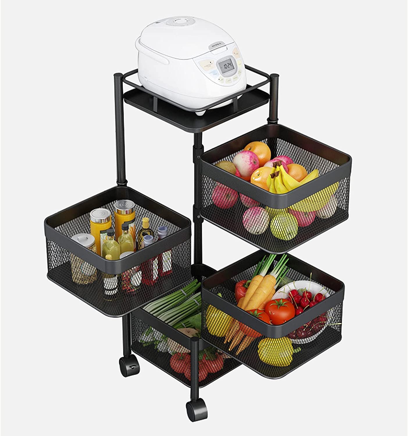NYTRYD Rotating Kitchen Stand Trolley, 4Tier Portable Storage Rack