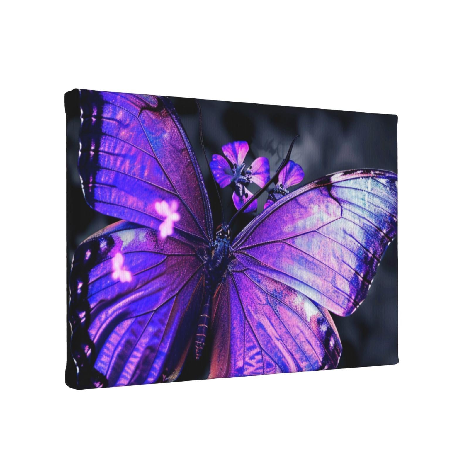 YKLJG Purple Butterfly Printed Wall Art Canvas Painting 30x20 CM Wooden Framed Picture Painting Artwork Prints for Bedroom Kitchen Home Office Decor