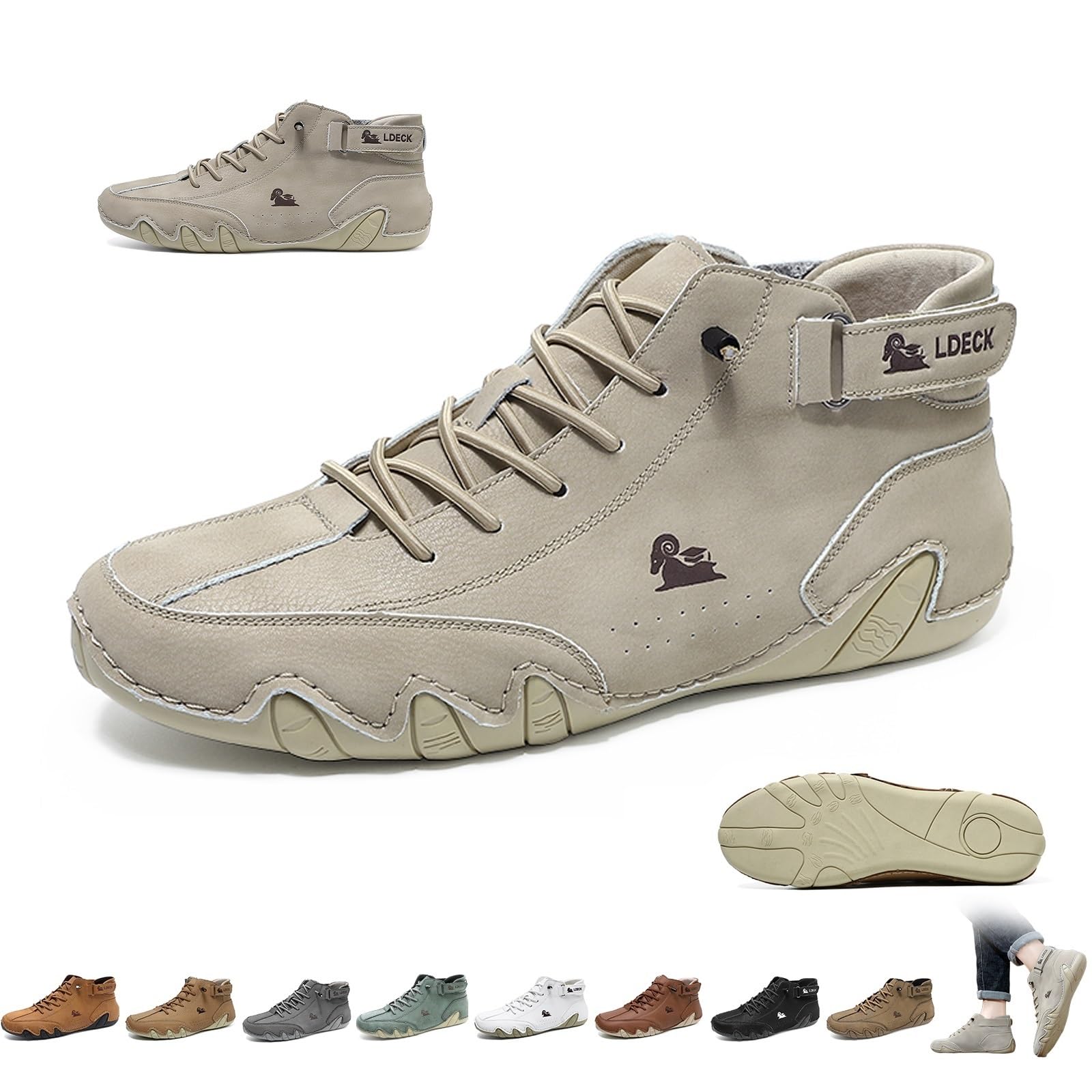 Scarpe Beck in pelle fatte a mano in Italia da uomo, stivali alti da esterno antiscivolo, leggeri e comodi, unisex, for escursioni, campeggio e guida, stivali Chukka for tutte le stagioni(Beige,43 EU)
