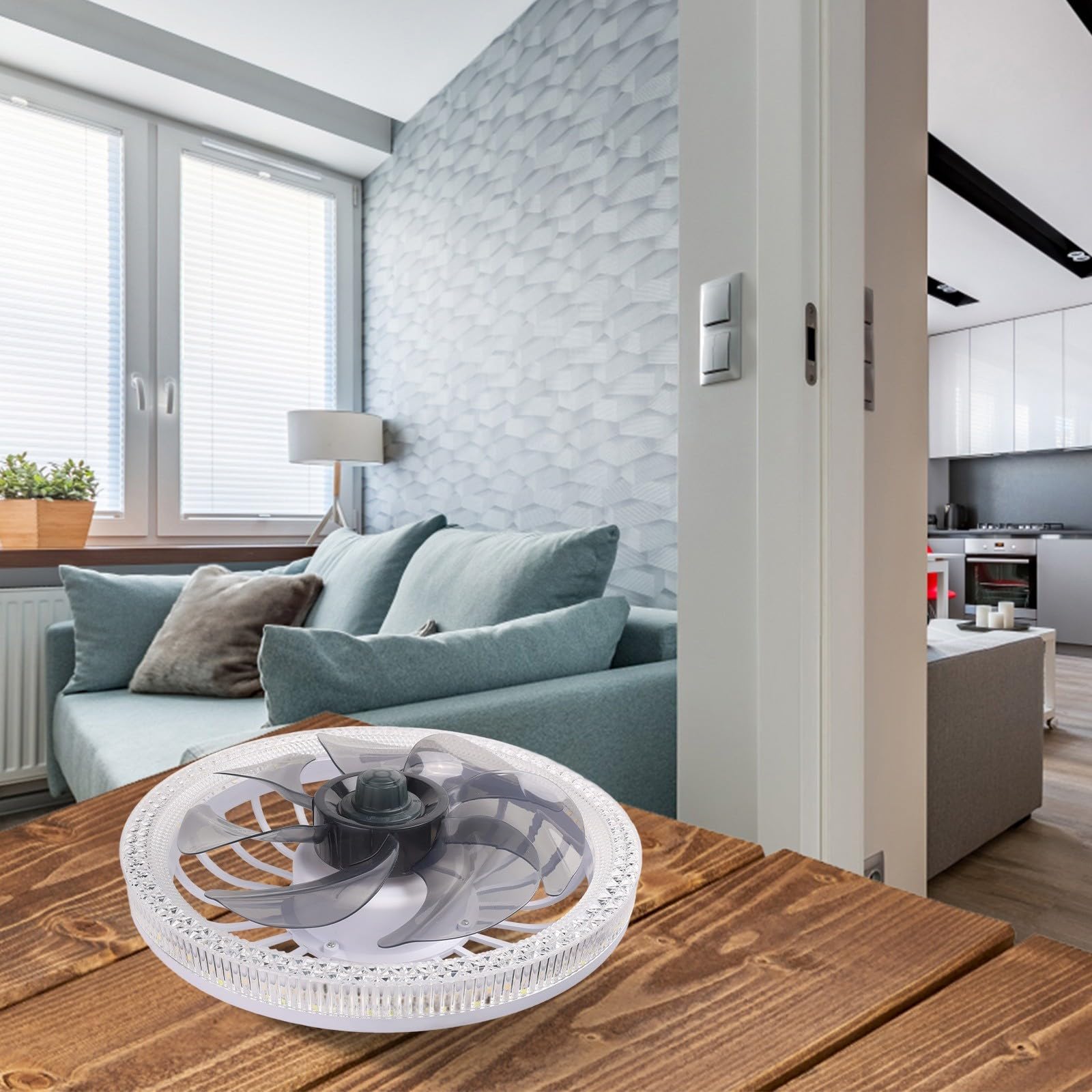 Moderno ventilatore da soffitto con luci telecomando incluso, dimmerabile 3000 K-6500 K, montaggio a filo a basso profilo, per casa e ufficio, ABS + PC, verde (bianco)