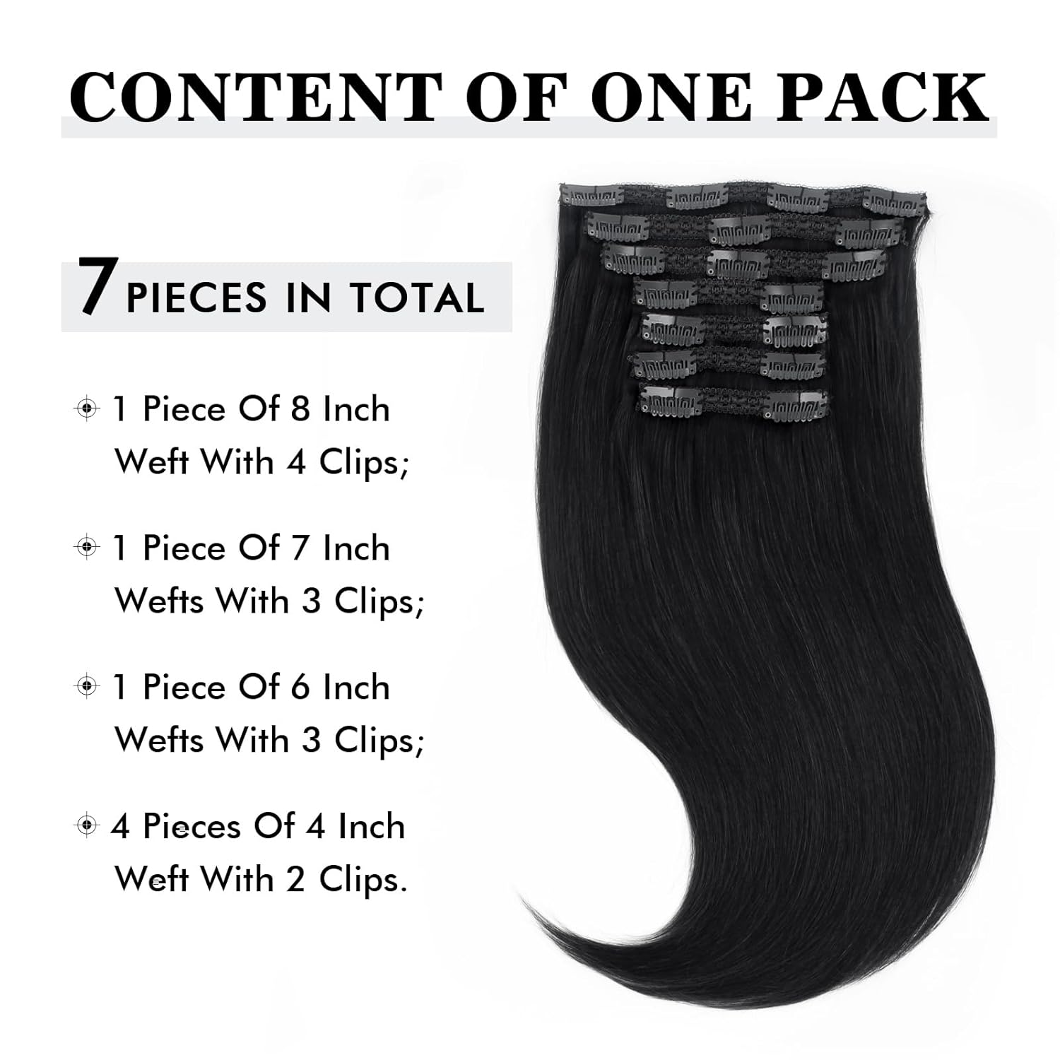 Sixstarhair Jet Black Clip In Hair Extensions Made of Remy Virgin Human Hair Double Wefted Thick Lace Weft Clip On Extensions Fast to Apply 140g 7 Pieces 20inch [Color 1 Jet Black 20inch]