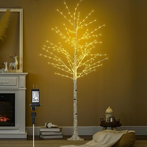 Árbol de abedul iluminado de 6 pies con luces de hadas, 260 luces LED de abedul con temporizador para interiores y exteriores, hogar, dormitorio,