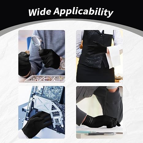 16 Pairs White Cotton Gloves, Breathable & Stretchable Work Gloves for Hand Care, Spa, Inspection, and General Maintenance(Black)