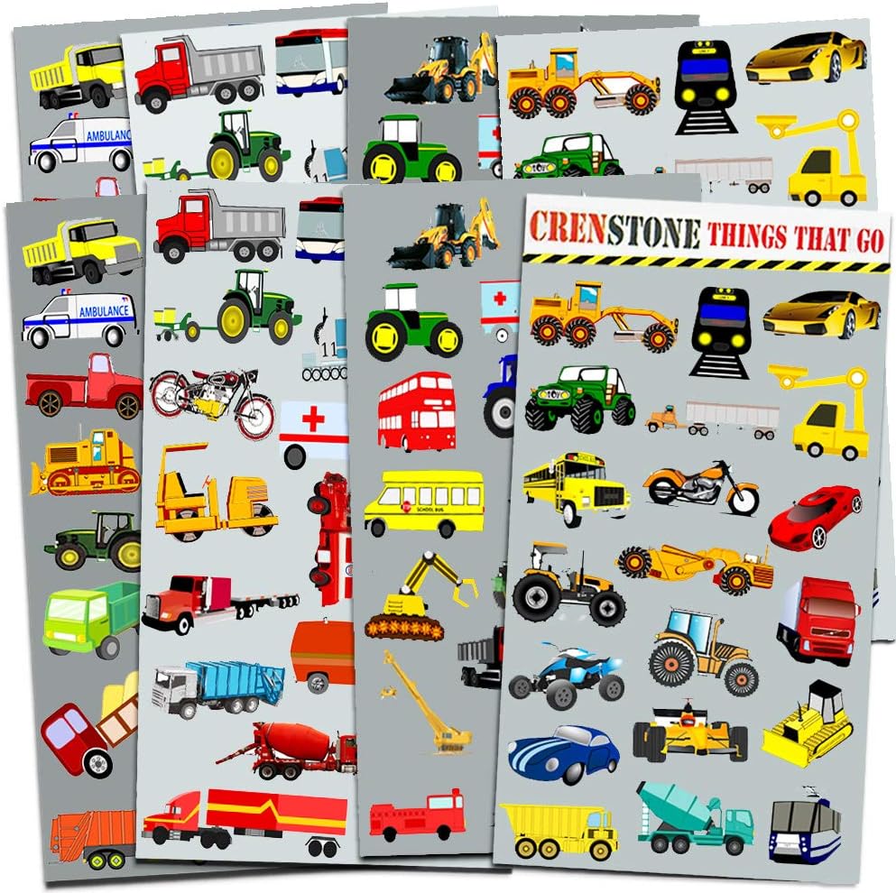 Cars and Trucks Stickers Party Supplies Pack Toddler - Over 160 Stickers for Toddler Boys and Girls (Cars, Fire Trucks, Construction, Buses & More!)