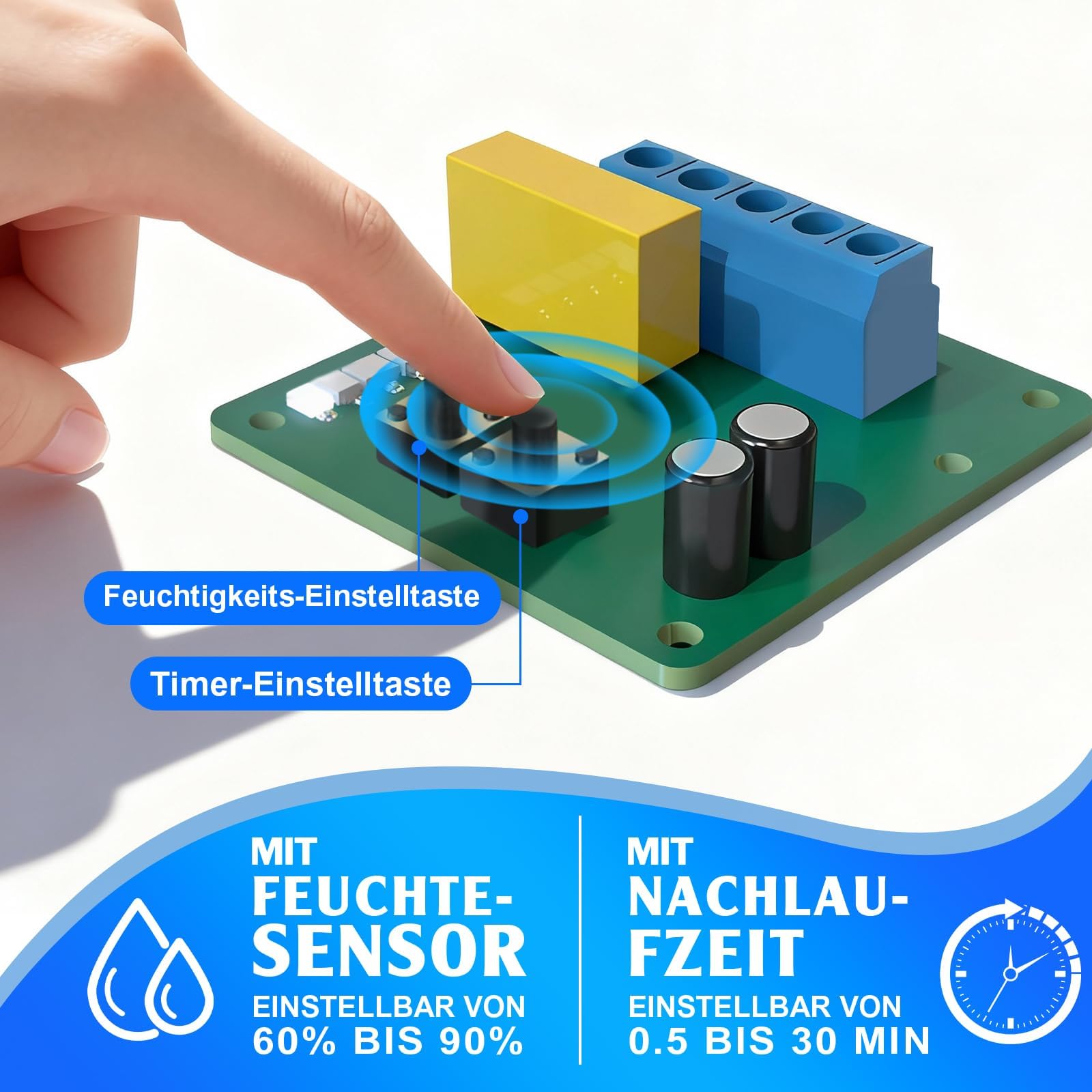100mm Badlüfter mit Feuchtigkeitssensor Nachlauf, WC Küche Ventilator