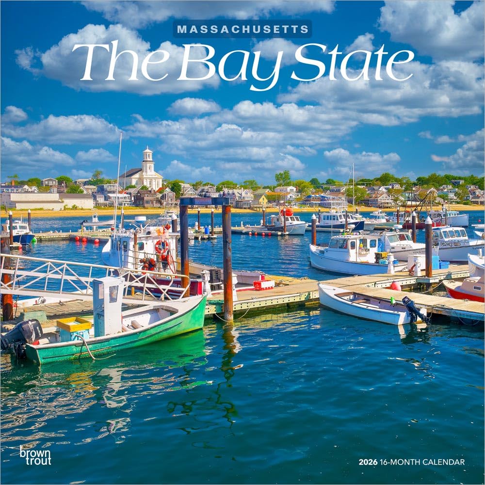 The Bay State | Massachusetts Places | 2026 12 x 24 Inch (Hanging) Monthly Square Wall Calendar | Plastic-Free | BrownTrout | USA United States of