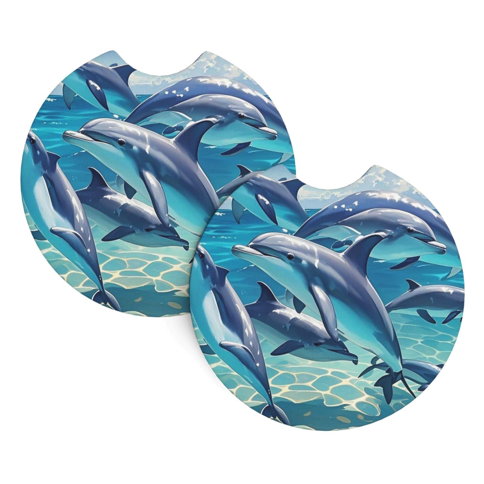 Xopekvlawm Dolphins Art 2 Pack Car Cup Holder Coasters 2.7 Inch Universal Anti-Slip Shockproof Car Cup Holder Insert Car Coasters Drink Coasters Cup Holder Coasters For Car Accessories