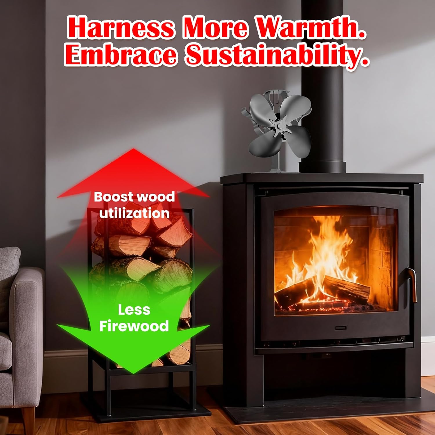 Wood Stove Fan Heat Powered Fireplace Fans Non Electric, Slient Thermal Fan for Wood Burning Stove & Fireplaces