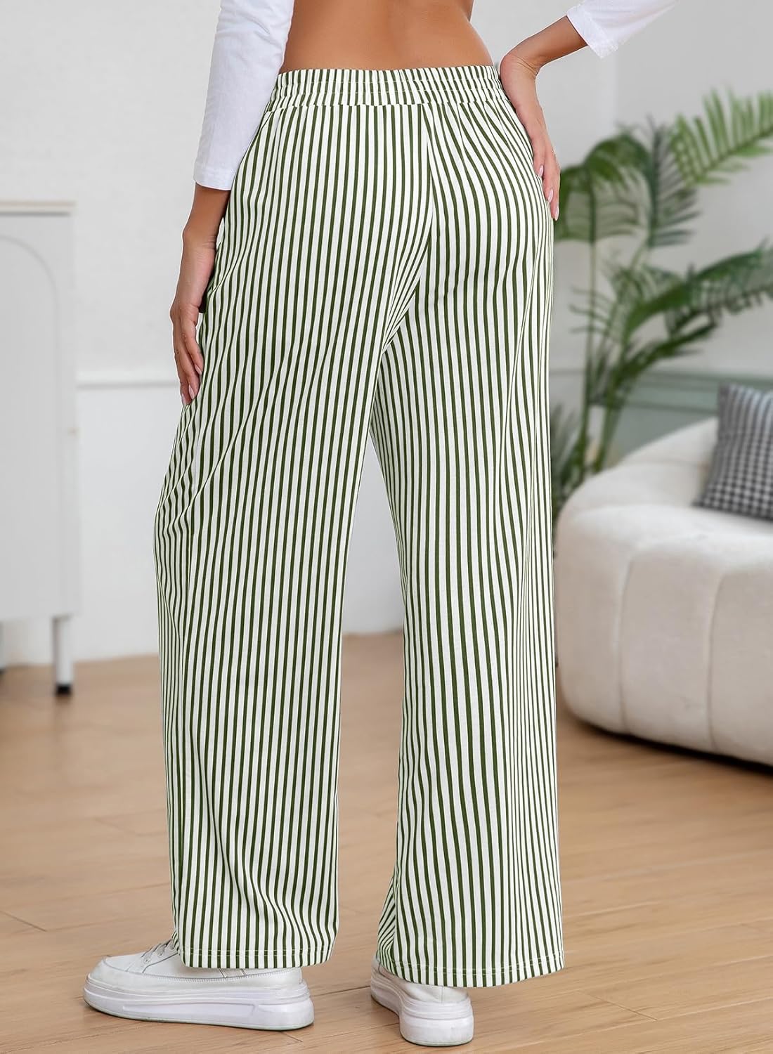 EVALESS Women's Striped Pants Spring Summer 2026 Comfy Pajama Pants High Waist Wide Leg Lounge Pants Lightweight PJ Bottoms - Image 3