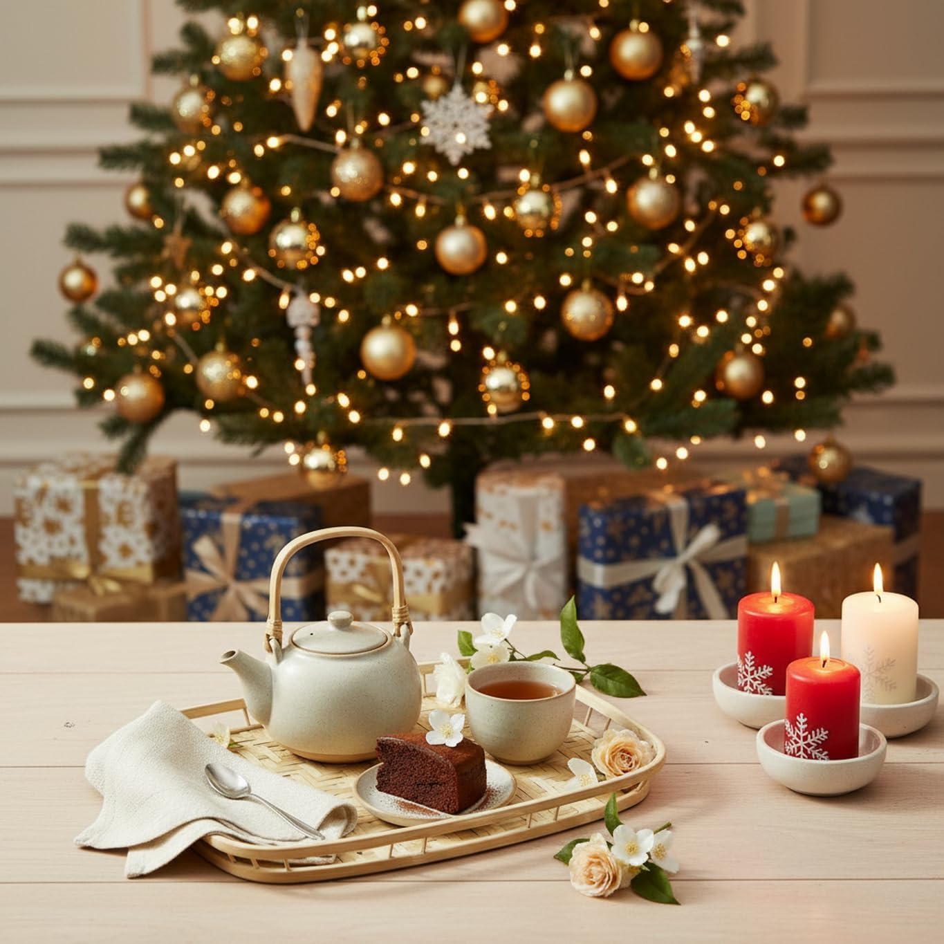 PEMAR Bamboo Wicker Serving Trays for Food, Rectangular Lap Trays for Foods & Drinks. Decorative Platters for Coffee Table. 2 Pack Set (Standard (16.93”L x 13”W))