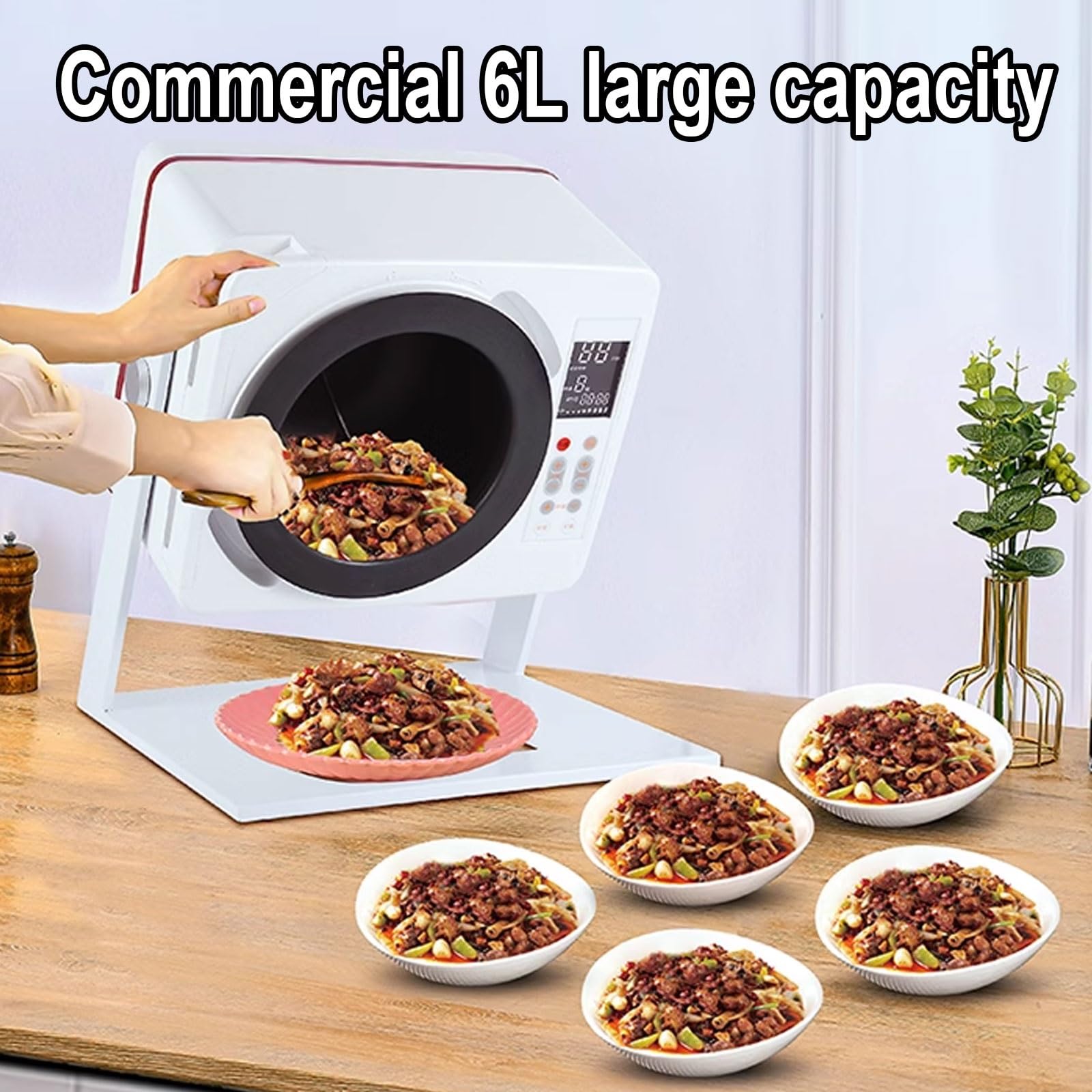 Robot De Cocina Salteado Automático 360 ​​Grados con Pantalla Táctil Se Puede Limpiar Automáticamente, Máquina Cocina Automática 6 L Sartén Antiadherente